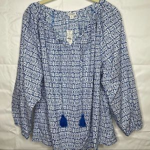 J.Crew blue patterned tunic shirt